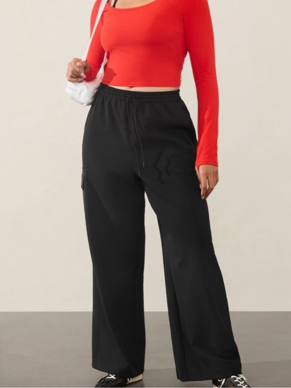 Athleta Promenade Cargo Pant Black Wide Leg Drawstring Large NEW